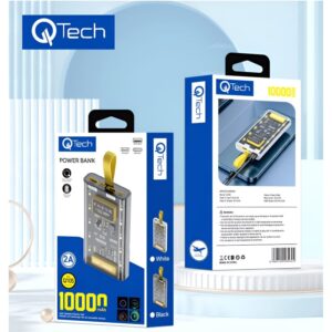 QTech Q105 10, 000mAh Transparent Power Bank  Quick Charge & Fully Compatible