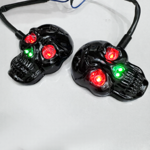 2 Pieces High-Quality Universal Skull Head LED Motorcycle Turn Signal Indicators – Aggressive Custom Design, Premium 12V Pakistan COD